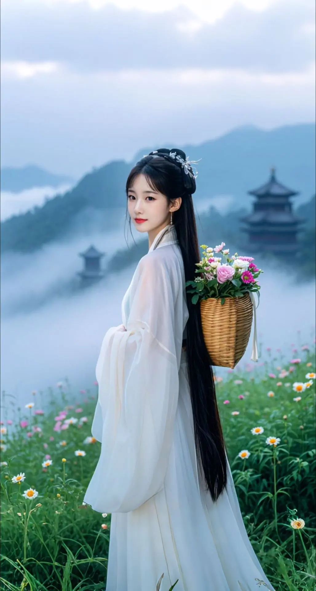 AI扩图 AI山间仙采女