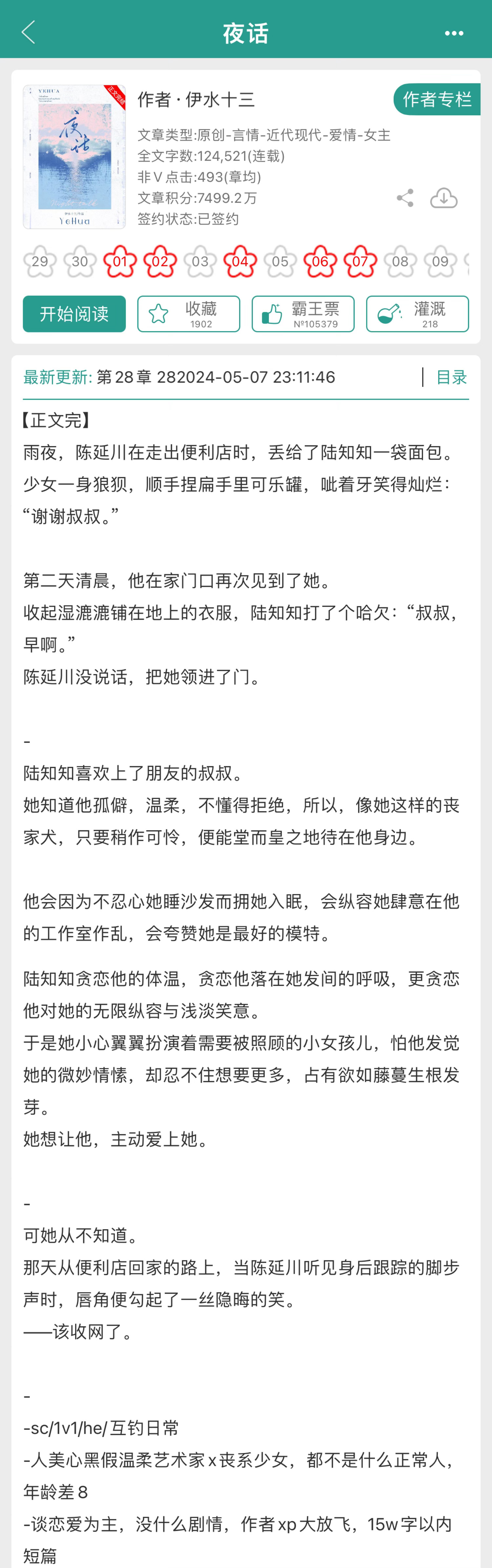 近期#新文完结# ，蹲个大家的反馈1. 《夜话》by伊水十三人美心黑假温柔艺术家