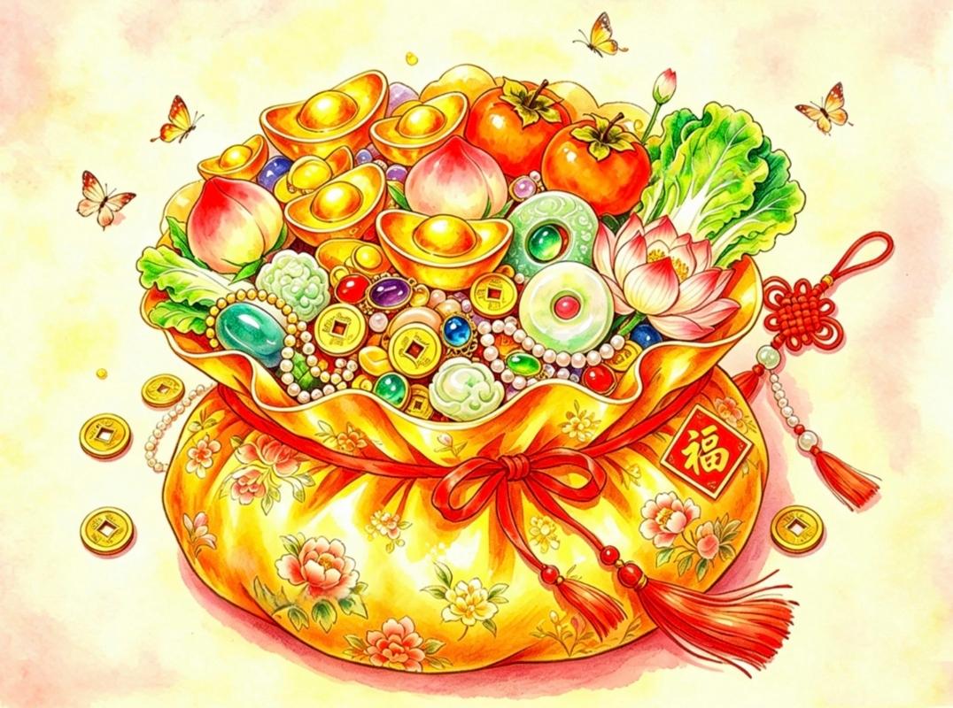 福袋装满金元宝，好运爆棚挡不住！财运滚滚来，生活甜如蜜，快来接住这份喜气洋洋的聚