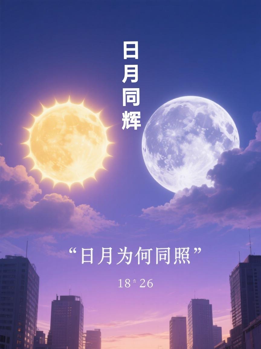 日月同辉
       夏日，我邂逅日月同辉的奇景。午后，天空澄澈，阳光炽热，抬