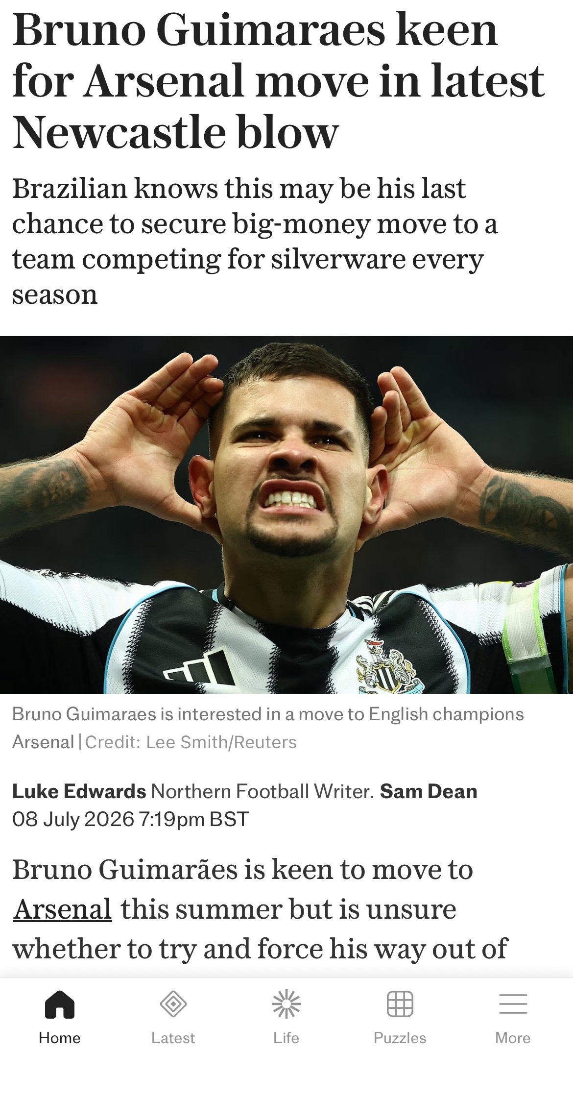 每日电讯报纽卡斯尔系记者Luke Edwards与阿森纳首席跟队记者Sam De