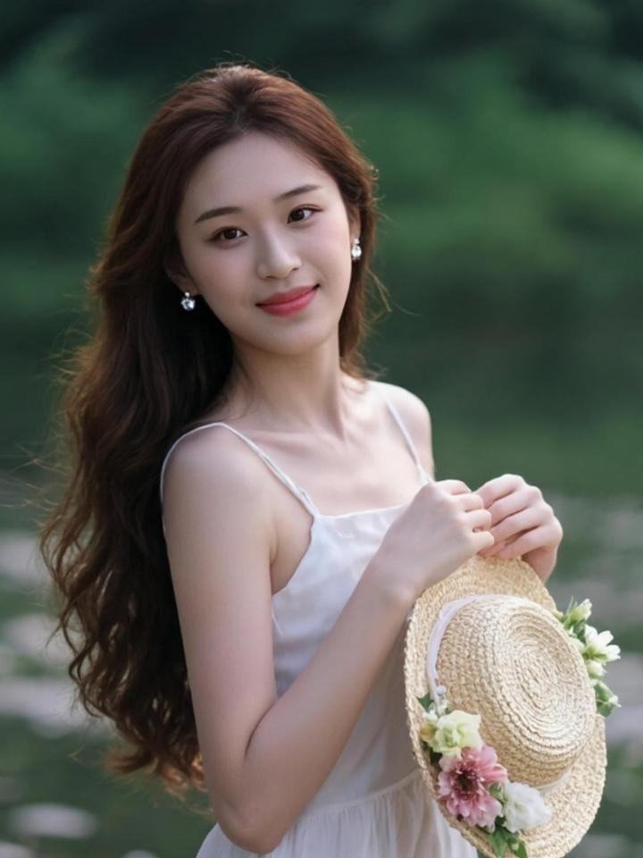 春日的阳光洒在肩头，微风轻拂，仿佛时间也慢了下来。一顶草帽，一件白裙，便是整个春