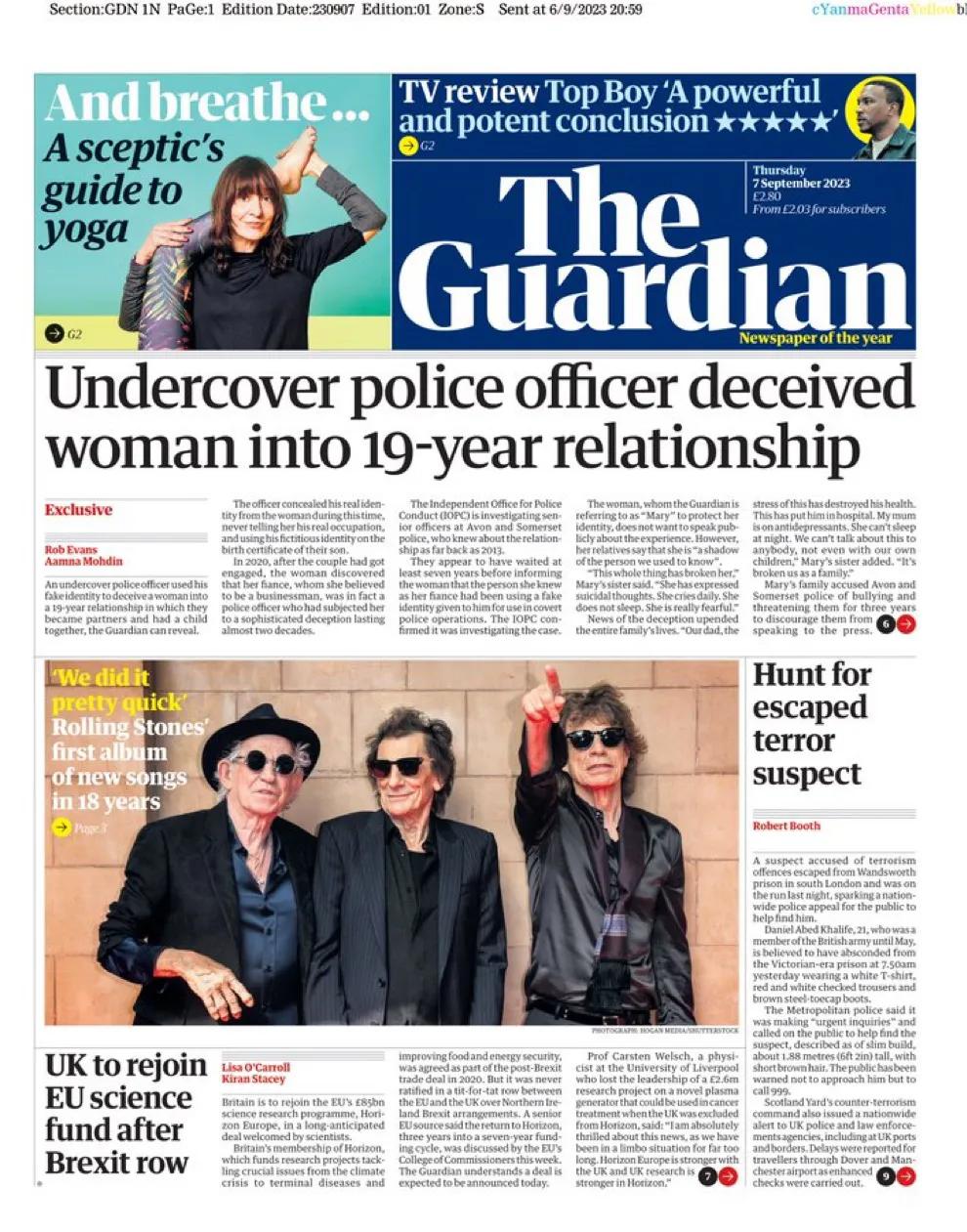  《卫报》报道，英国警队一名便衣警探涉嫌隐瞒身份，与一名女子保持了长达十九年的关