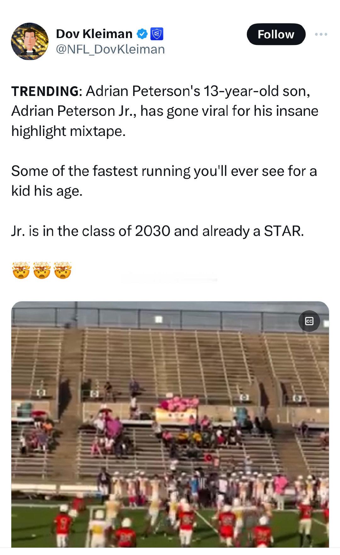 不要用你的爱好，挑战别人的生存技巧小 Adrian Peterson 从 4 岁