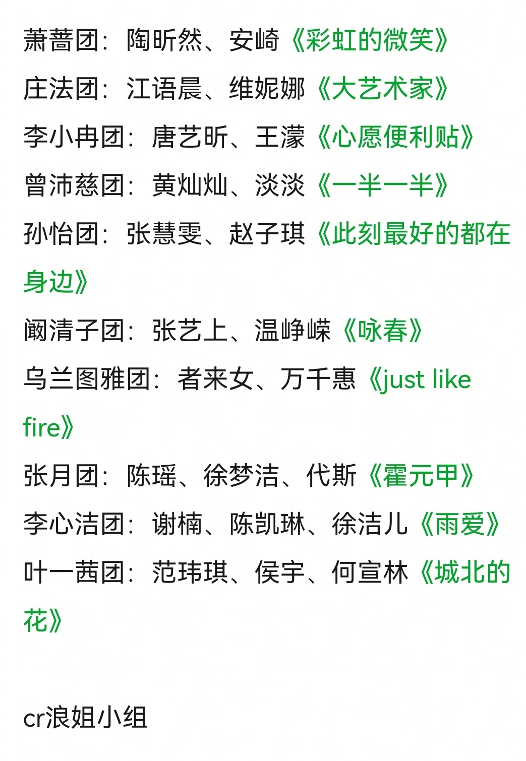 浪姐7一公分组&选曲网传完整版感觉已经能预想到舞台效果了，你最期待谁？乘风202