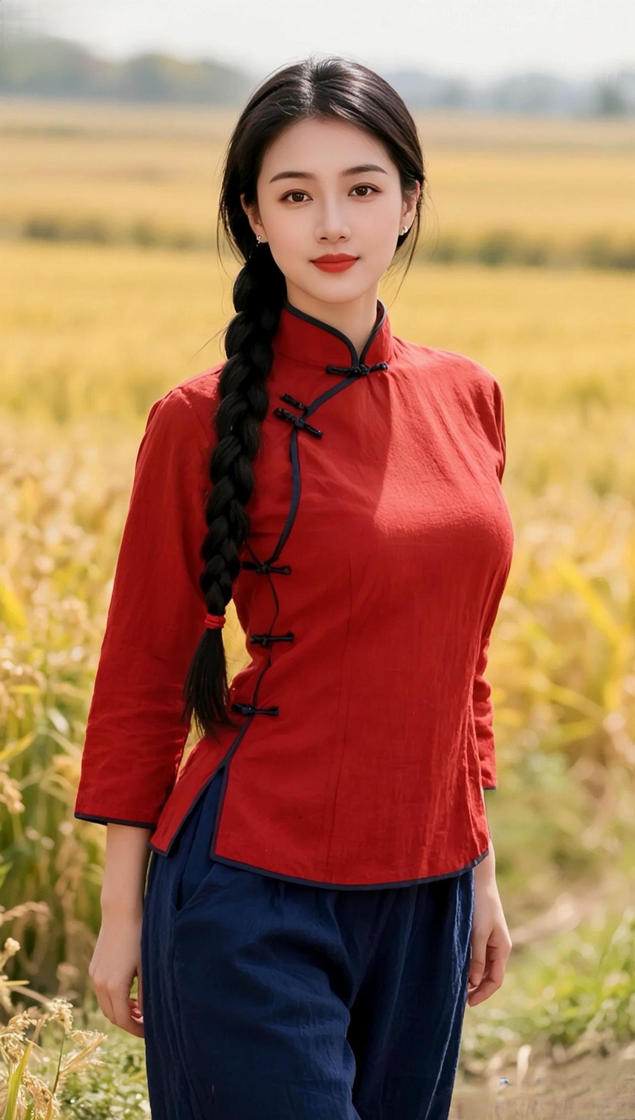 抖音ai创作 在希望的田野上 氛围感美女 年代感 复古写真