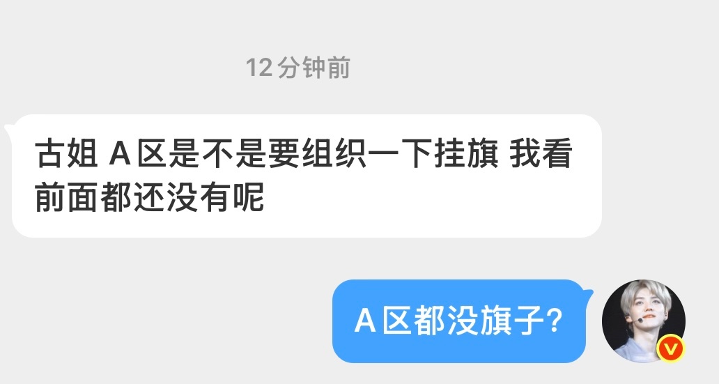 A区目前缺挂旗，大家去现场的芦芦们，如果可以，帮忙组织往前传