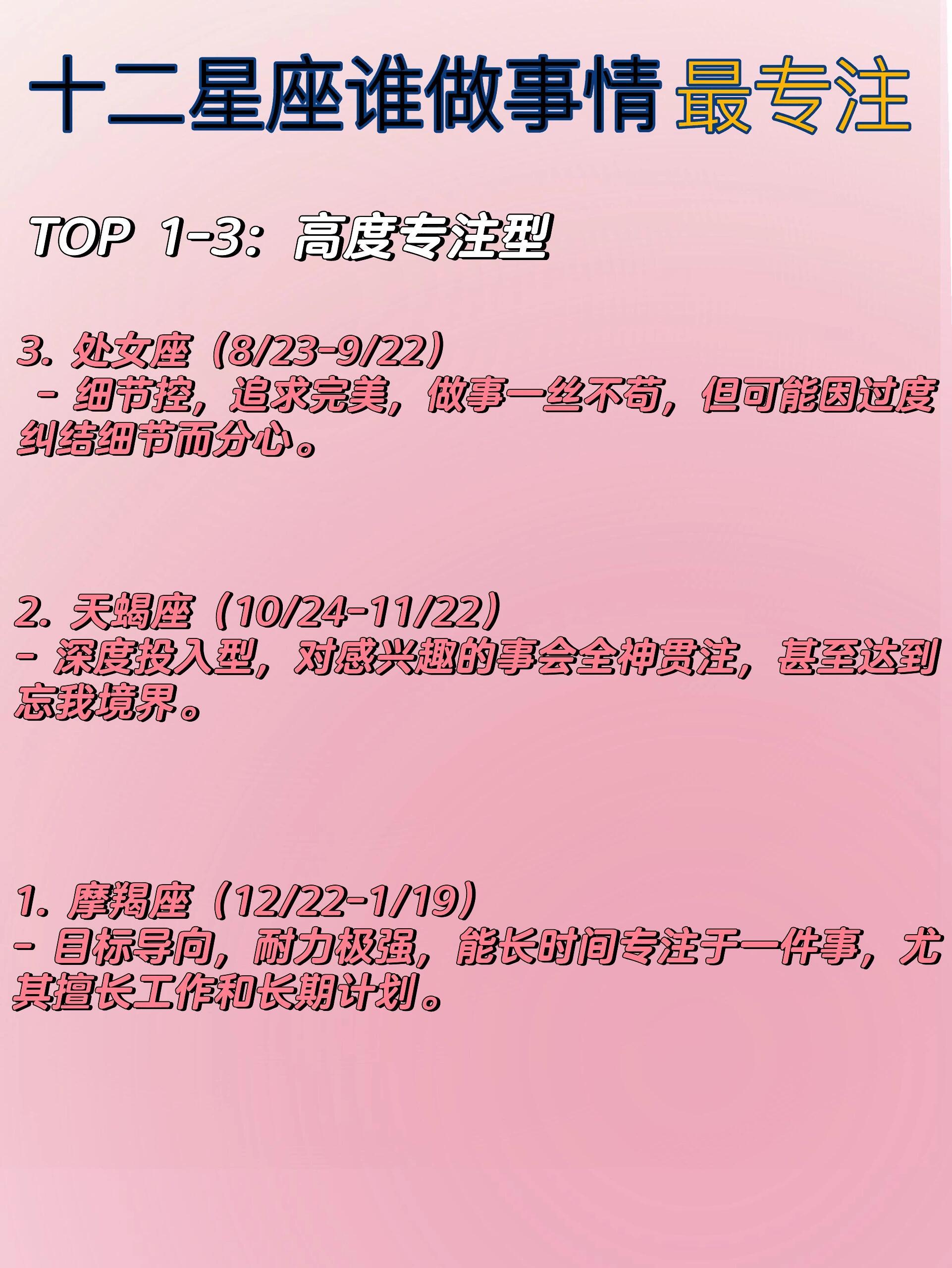 星座十二星座十二星座谁做事情最专注呢？TOP 1-3：高度专注型 1. 摩羯座♑