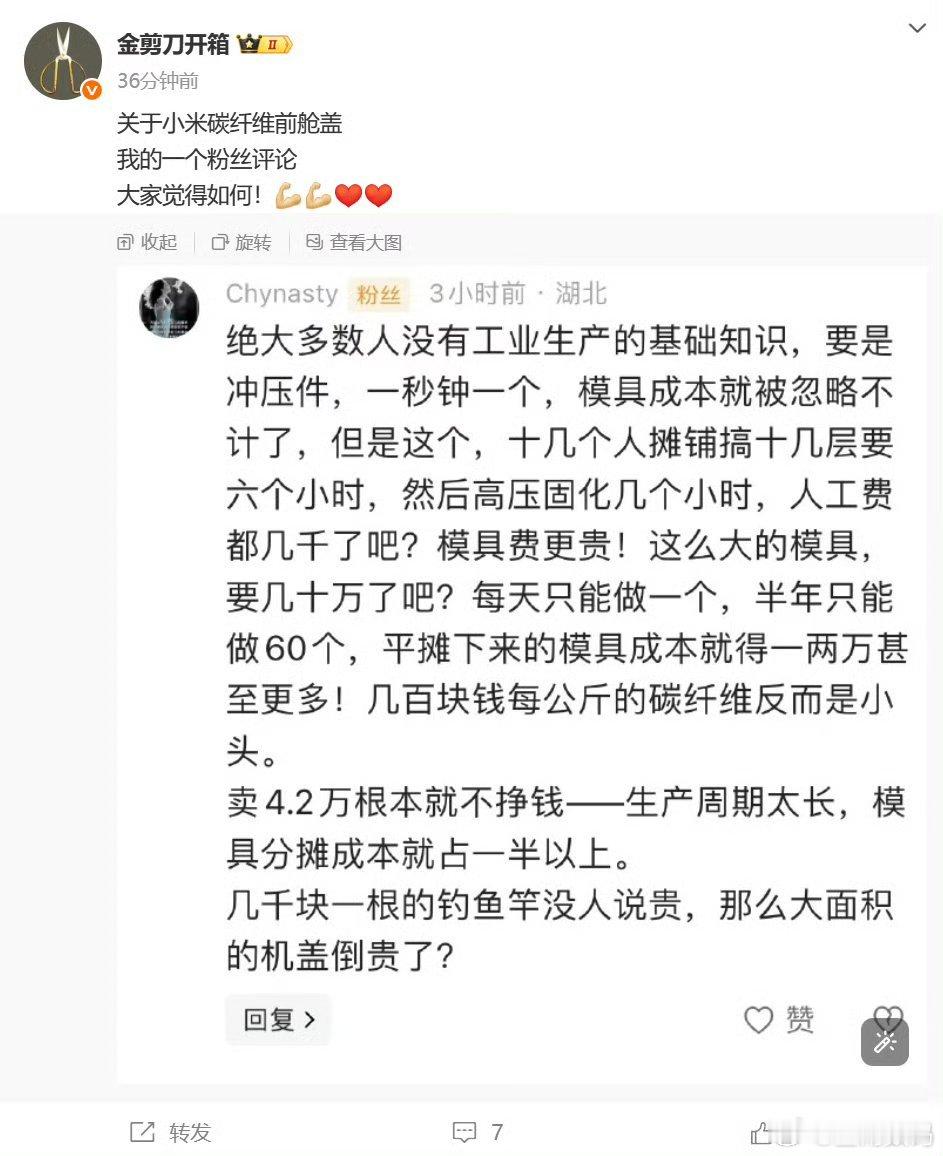 小米SU7 Ultra碳纤维前舱盖成本很高，工艺很制造出来吗？要生产这么久？ ​