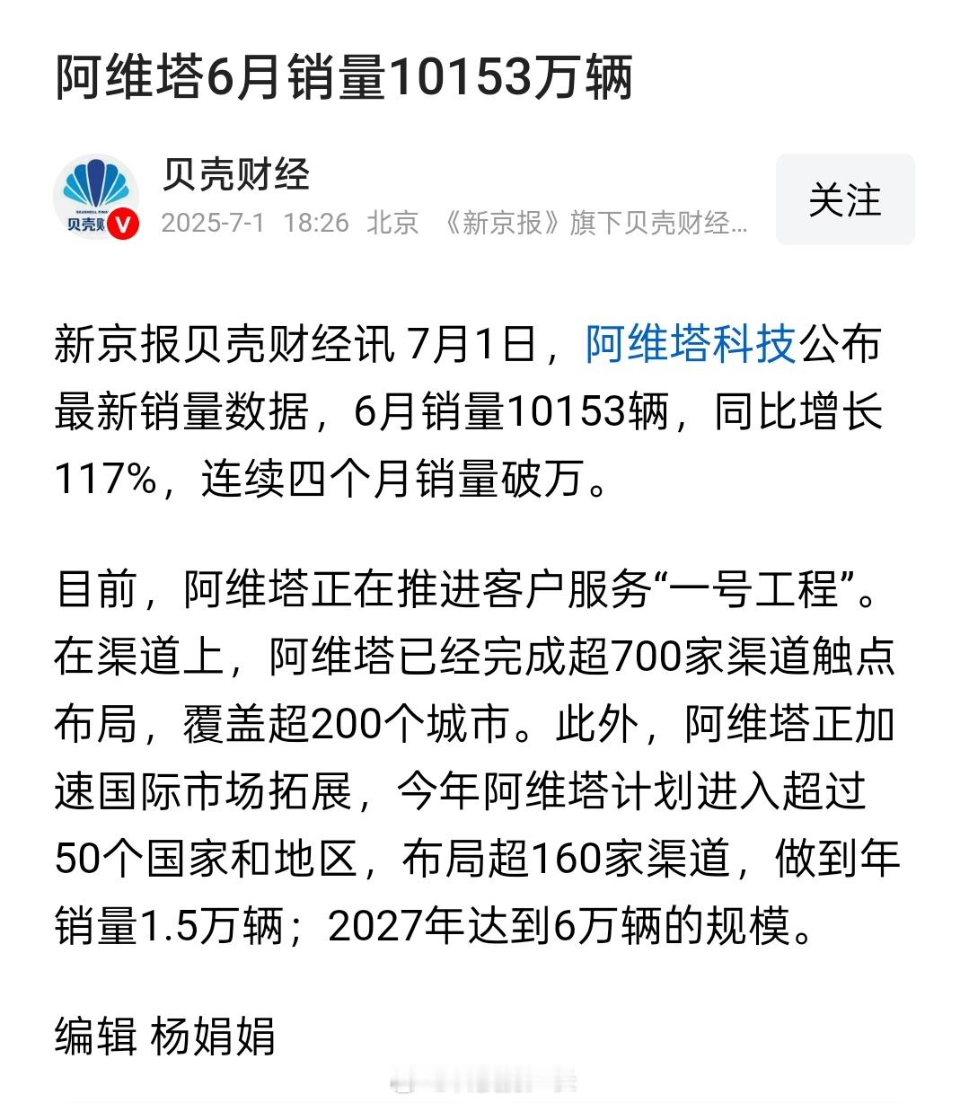 阿维塔6月销量一亿辆，这个小编要被扣工资了 ​​​