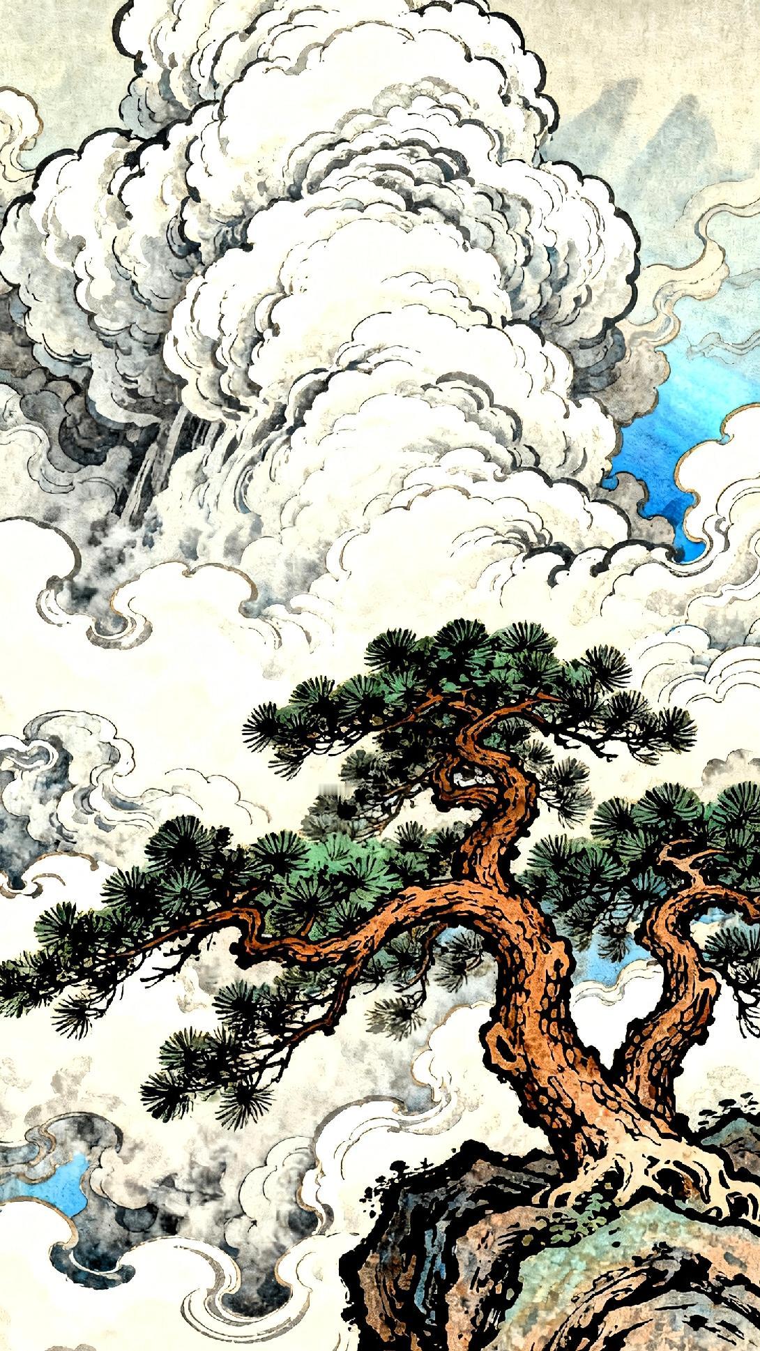 云涛百丈五岳松