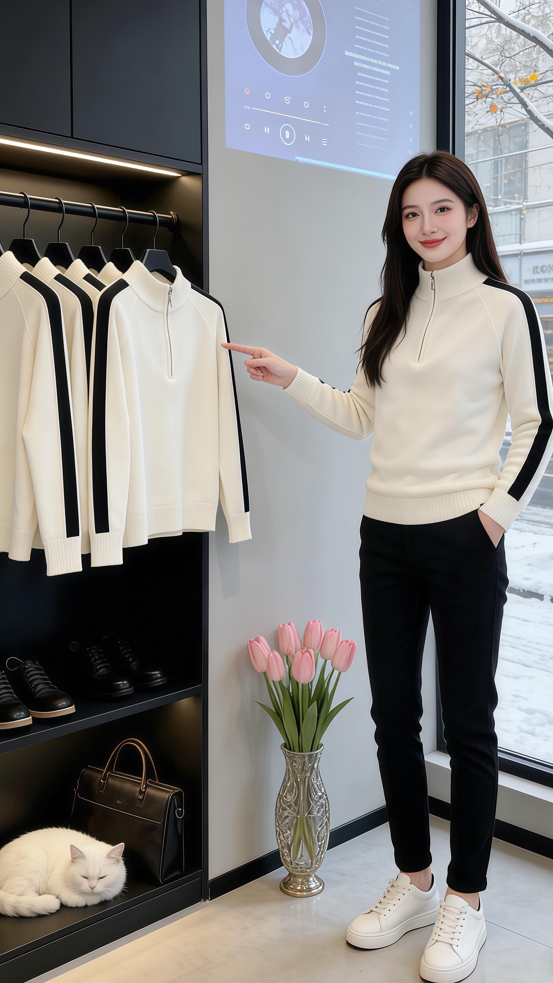 雪粒扑在服饰店的落地玻璃上时，皓明抬眼撞见许妍。她穿的米白半拉链针织衫...