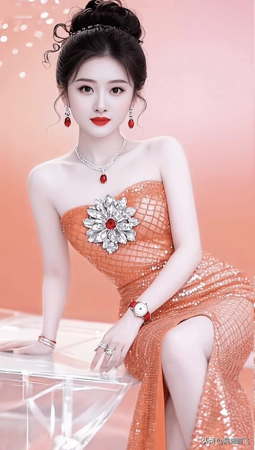 优雅红唇，闪耀银饰，橙裙惊艳，时尚大片红裙珠宝写真 绿裙珠宝写真 金饰古韵写真 