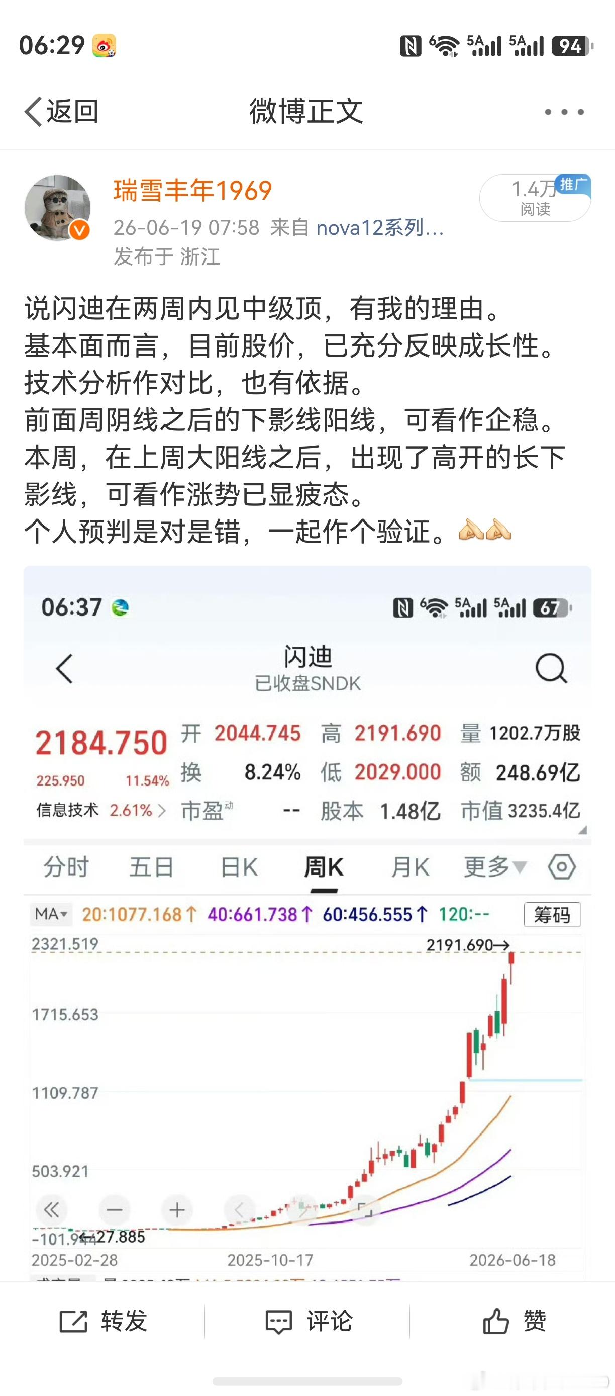 正如预判闪迪在两周内见中级顶，其意义，就在于预判双创板，指导操作。而个人的实际操