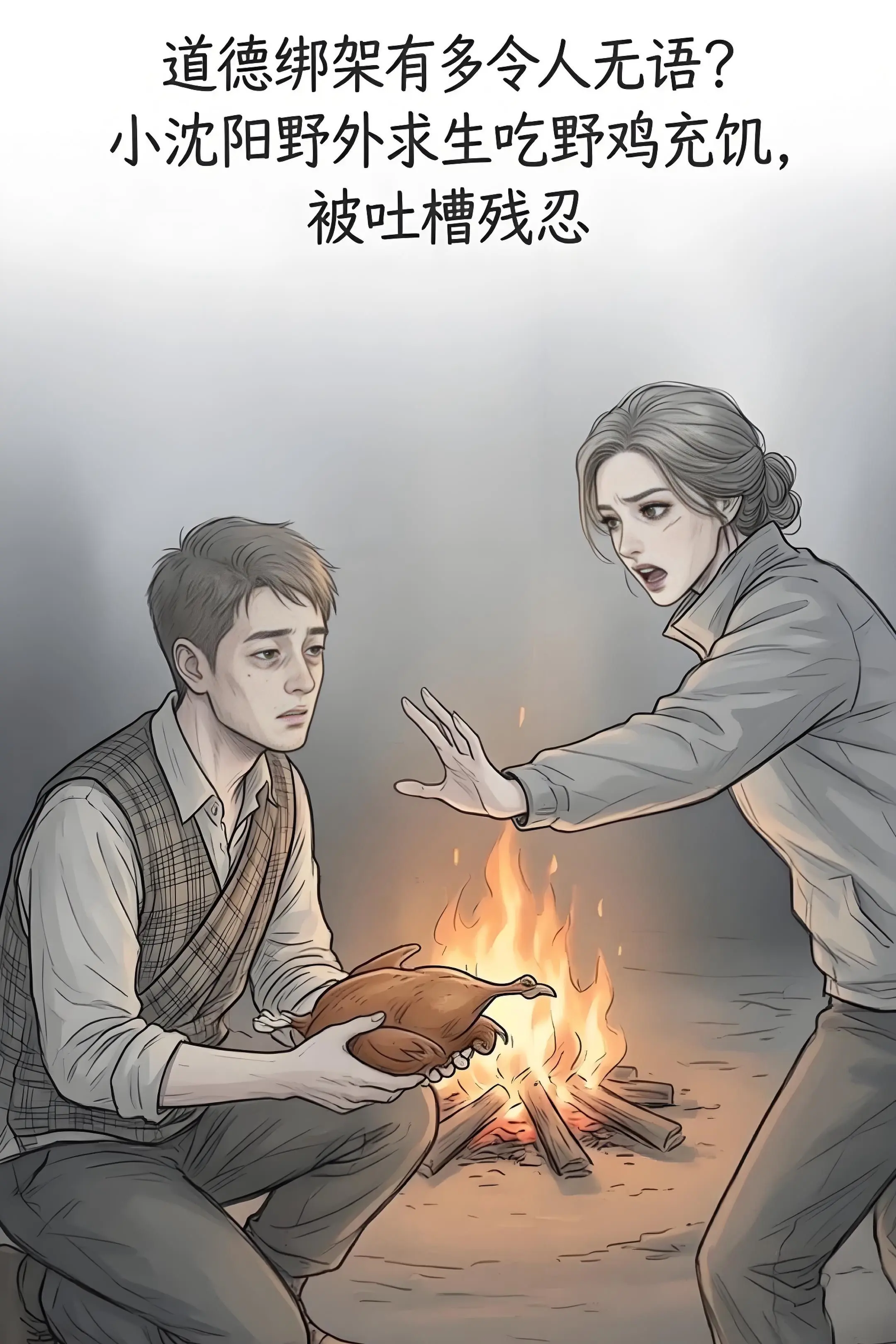 道德绑架有多令人无语？小沈阳野外求生吃野。鸡充饥，被吐槽残忍