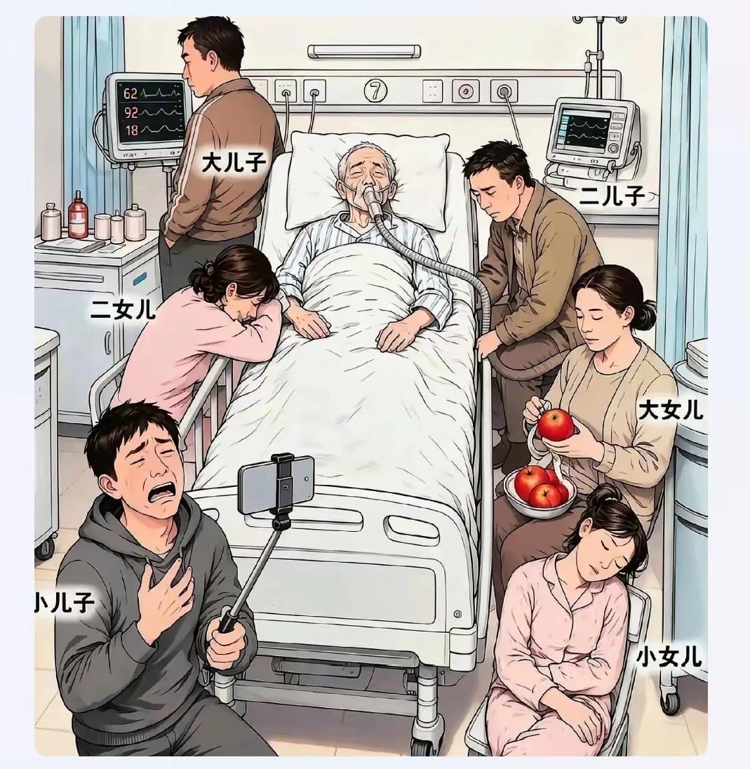 秋日生活打卡季在老人病危住院面前，那个儿女是最孝顺的？