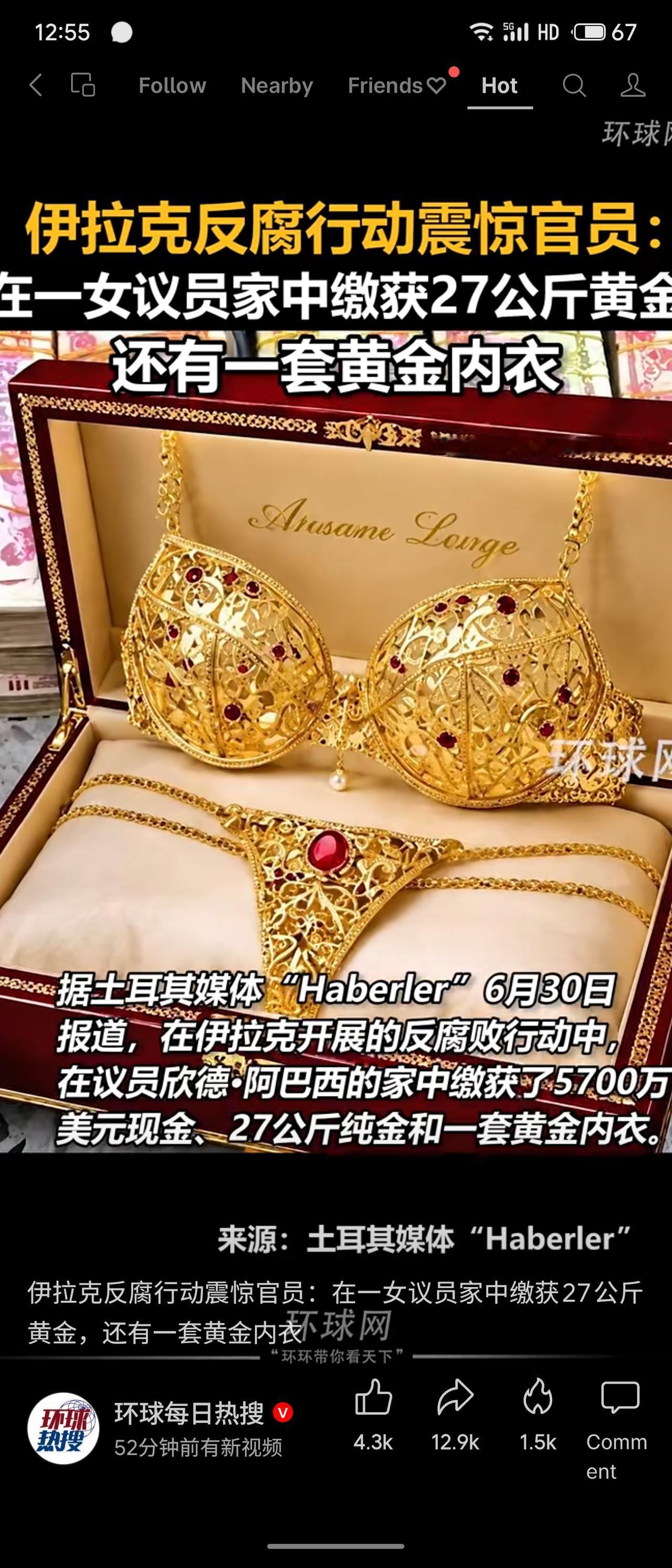 伊拉克反腐行动中，女议员欣德·阿巴西家中缴获5700万美元现金、27公斤黄金及一