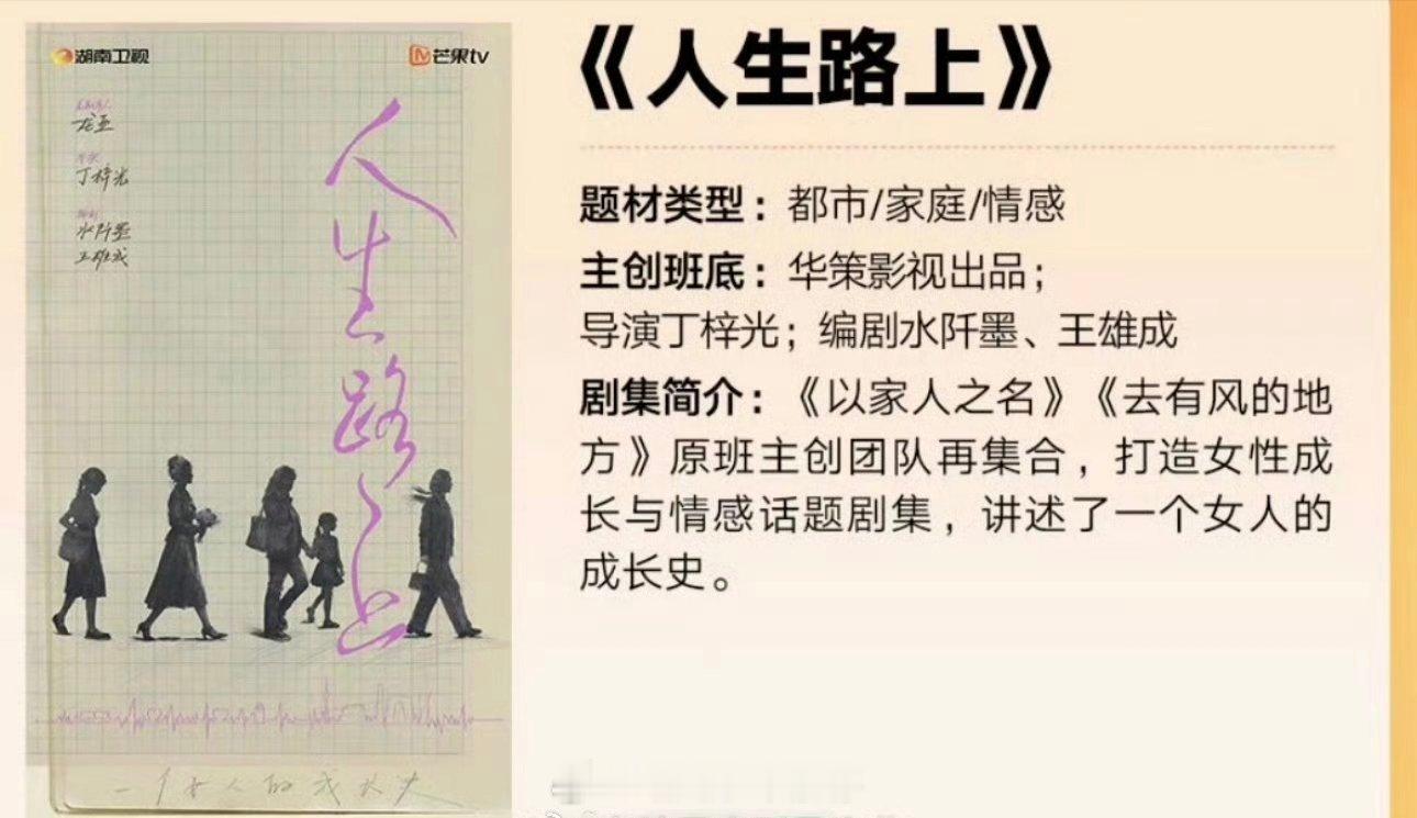 🍉芒果🥭《人生路上》，主演在接触杨紫、谭松韵 ​​​