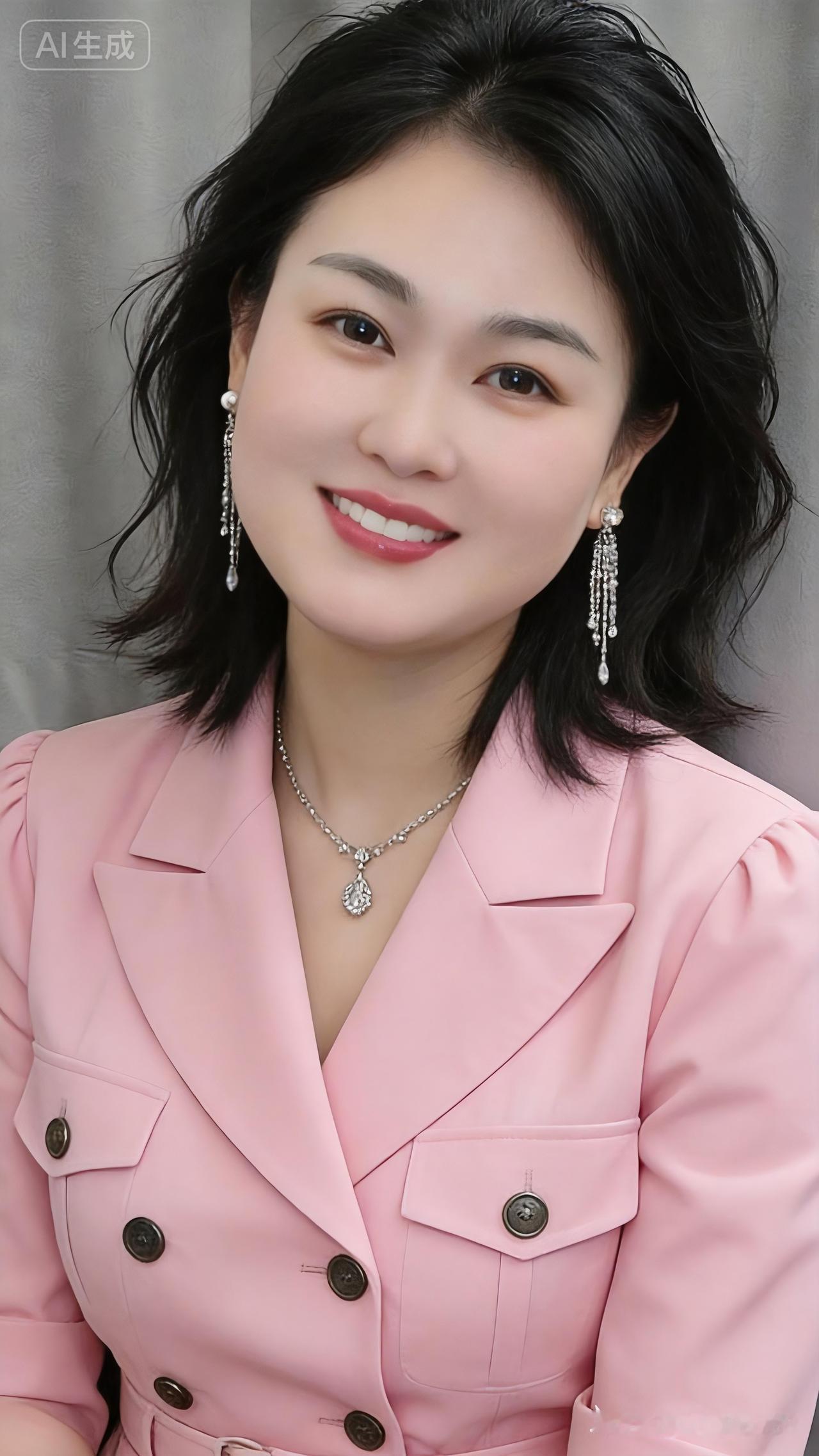 冷白皮气质女生，凌乱齐肩中发，粉色多扣中性上衣，流苏耳环搭配细项链，曲线窈窕，浅