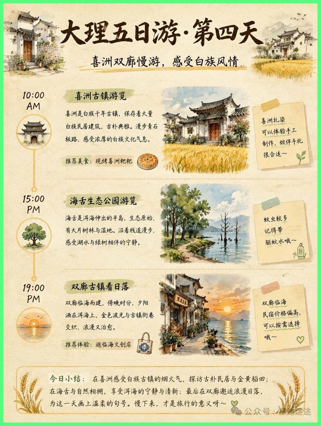 大理五日游 手绘攻略图大理五日游 手绘攻略图  1️⃣ 大理洱海，绝美湖景。  