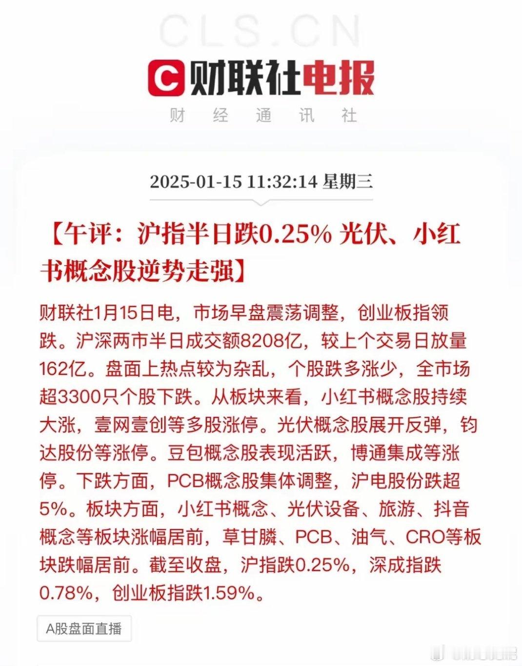 午评：昨天用力过猛、今天不应期！沪深两市半日成交8208亿，涨跌停比69:1上午