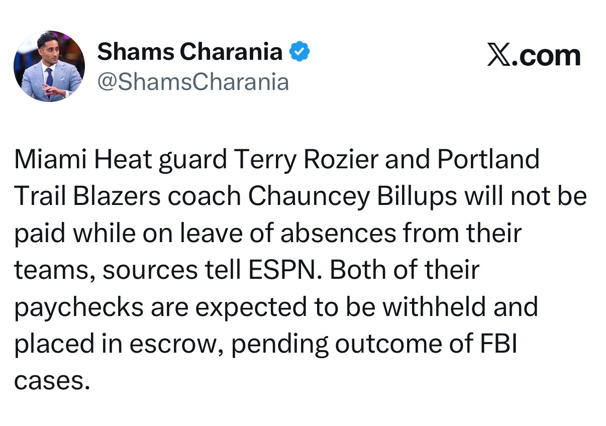 shams：罗齐尔和比卢普斯接受调查停赛期间将不会发薪水。预计两人的工资将被扣留