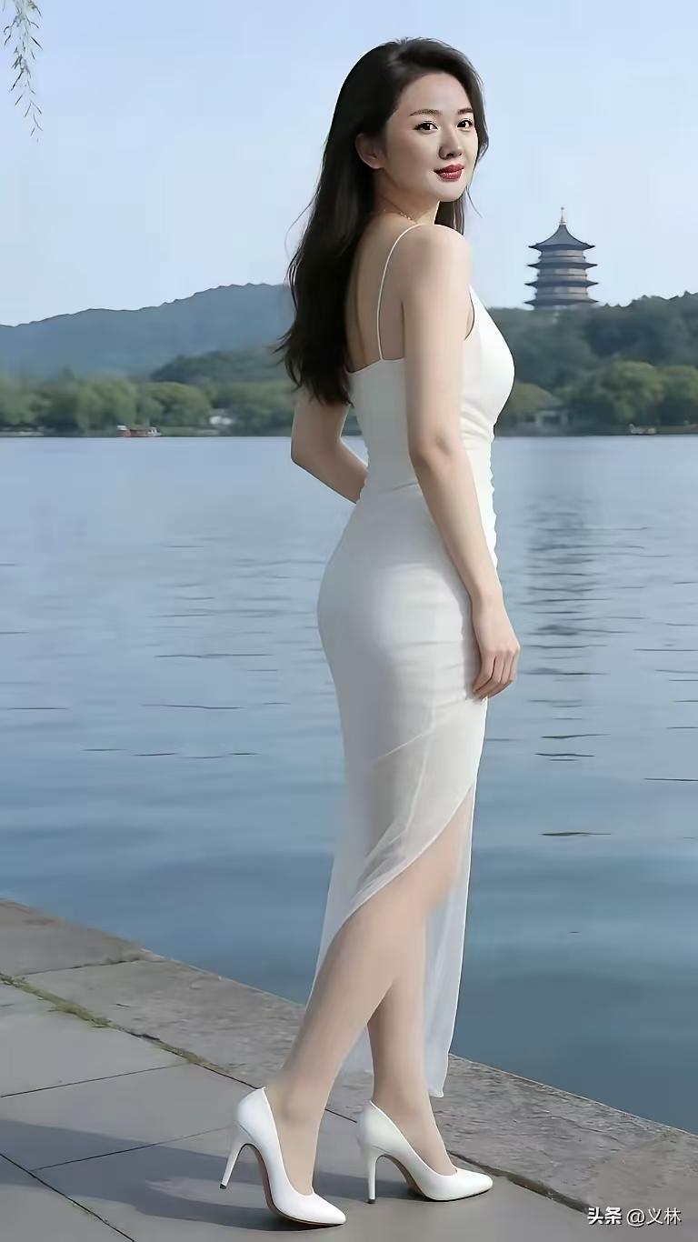 湖畔倩影
湖畔亭亭玉影柔，
素裙如雪映清流。
一汪碧水凝芳态，
风拂罗衣意自悠。