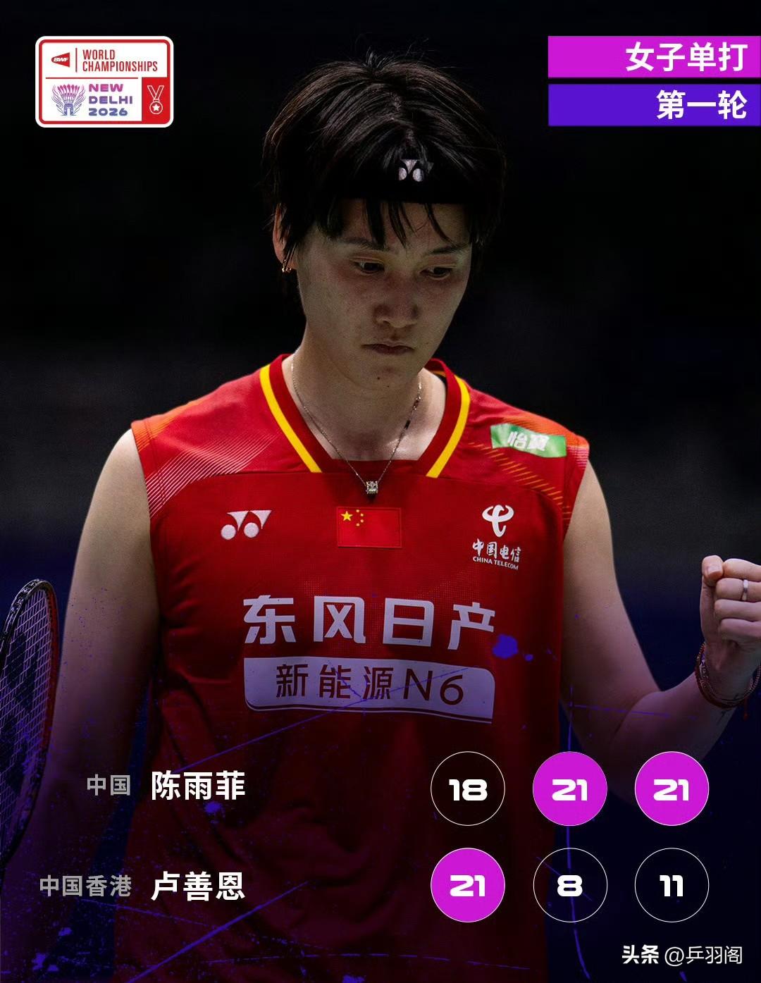 国羽今日3连胜[6][强][鼓掌]2026年羽毛球世锦赛 陈雨菲2-1逆转击败卢