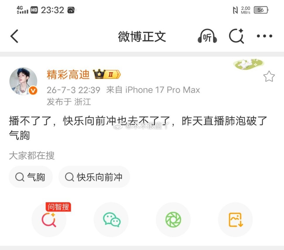 高迪也得肺大泡了吗，跟辛巴一样 