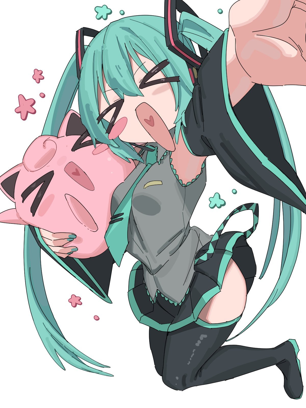 初音未来动漫仲夏狂欢季 星之卡比和初音未来好开心哇和好朋友的见面.绘：Hirak