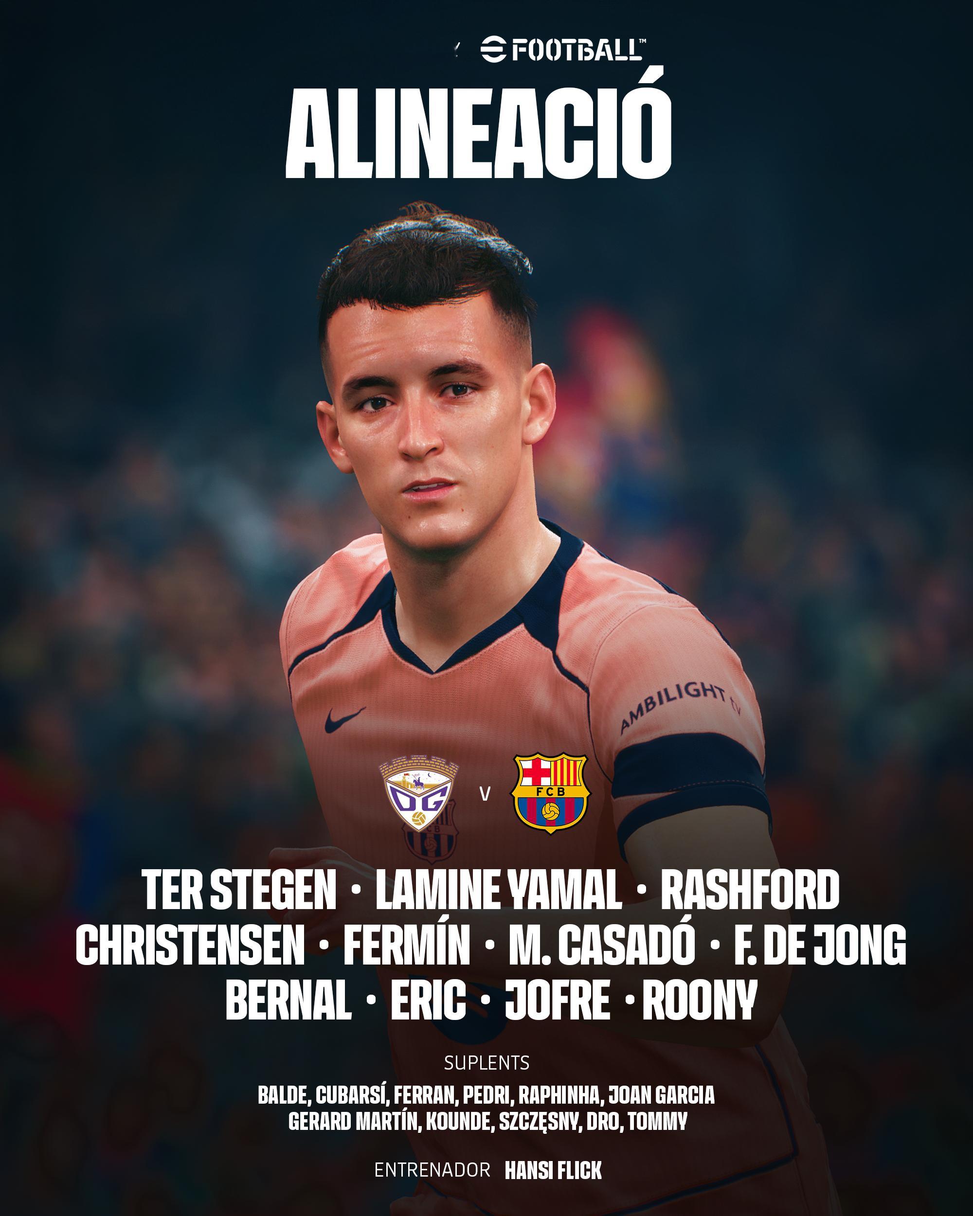 瓜达拉哈拉vs巴萨 首发十一人1. 特尔施特根 10.亚马尔 14. 拉什福德 