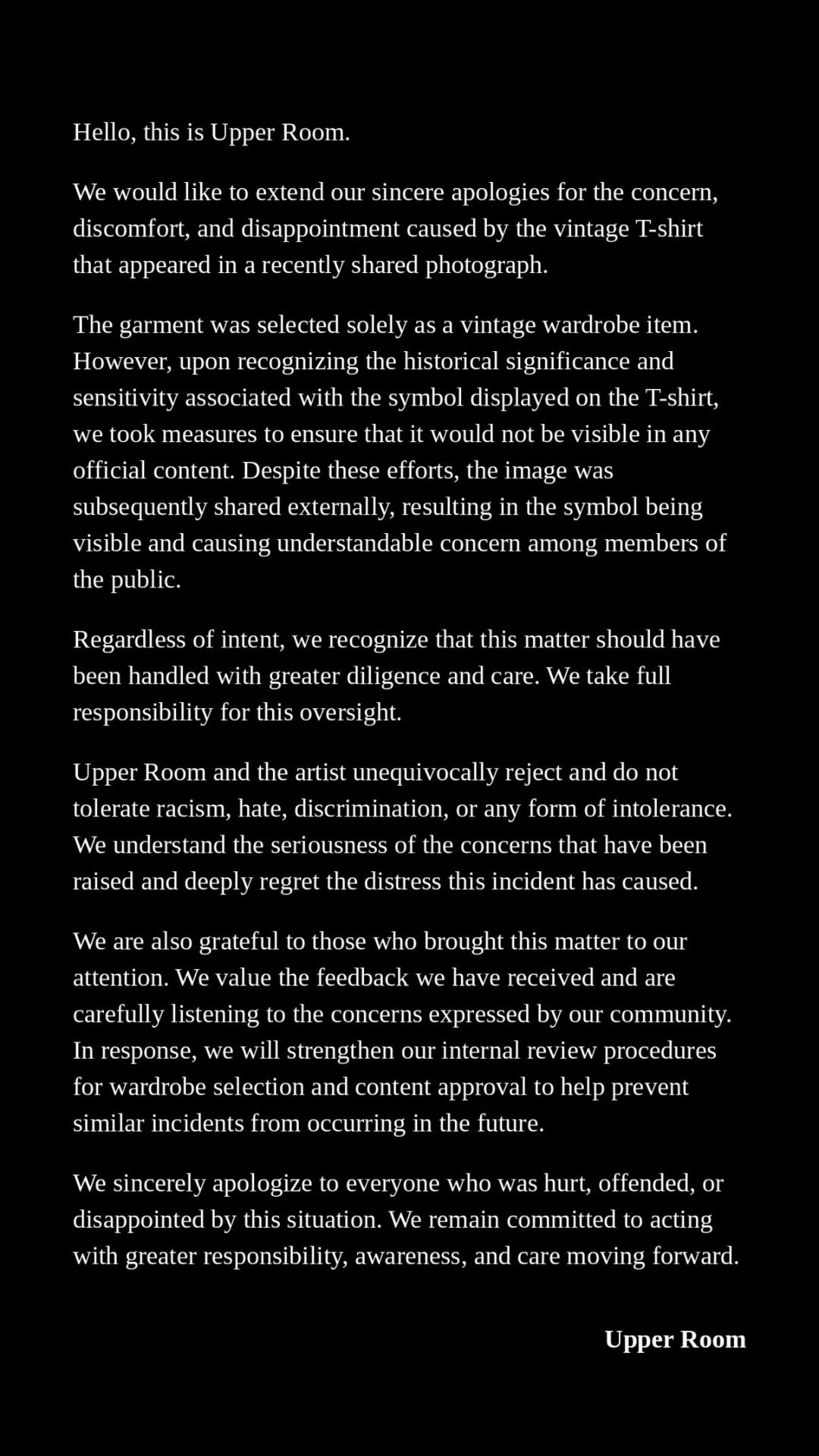 uprmlabel story更新*对于今日照片中所着T恤引发争议的致歉「Hel