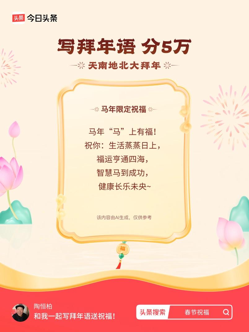 写拜年语送祝福新春拜年送祝福！我的祝福是：“马年“马”上有福！祝你：生活蒸蒸日上