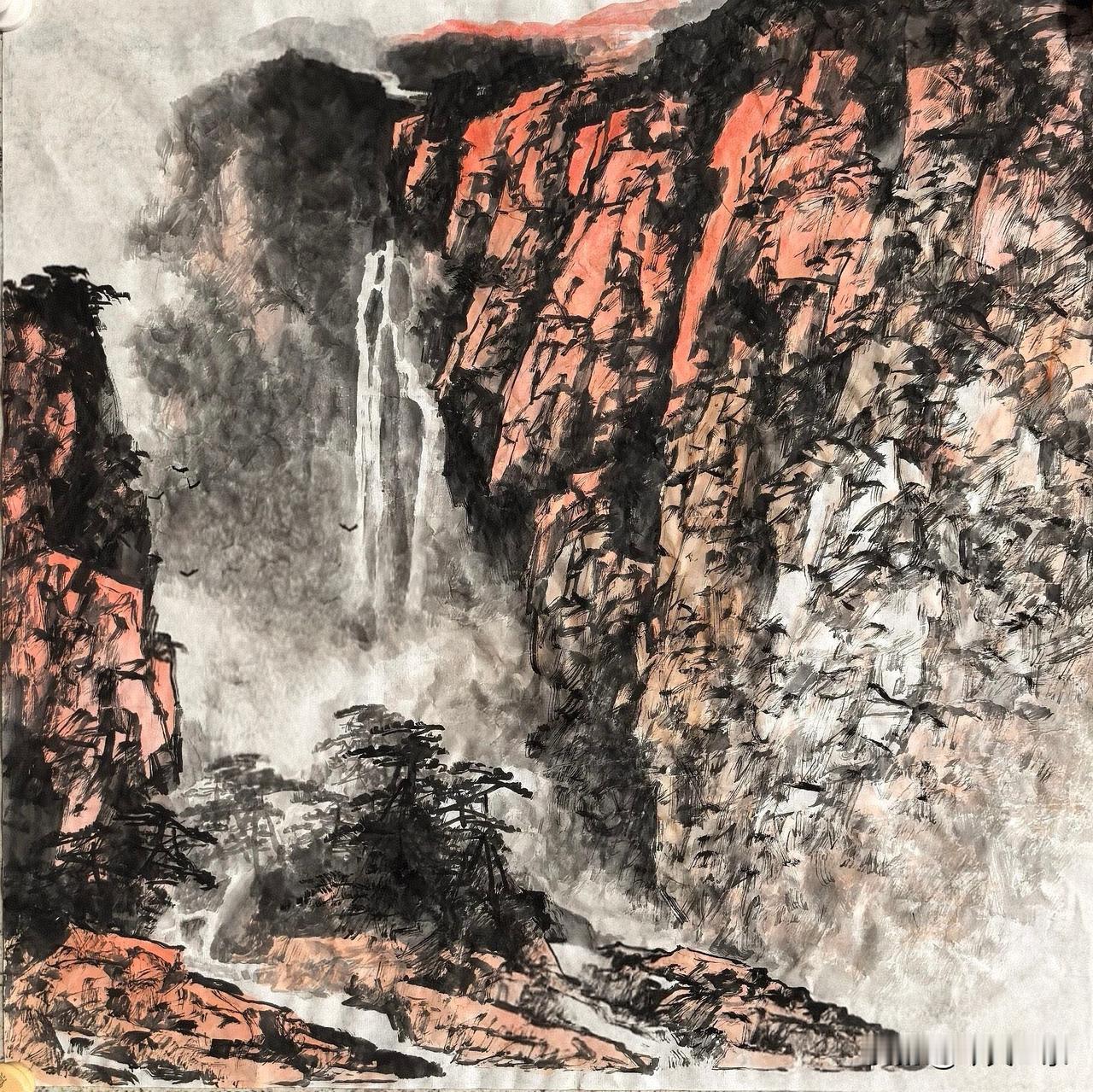 残阳落太行
叠嶂染金霜
千重铺霞锦
轻烟绕石梁
[祝福]
清雅国画 国✩画 中国