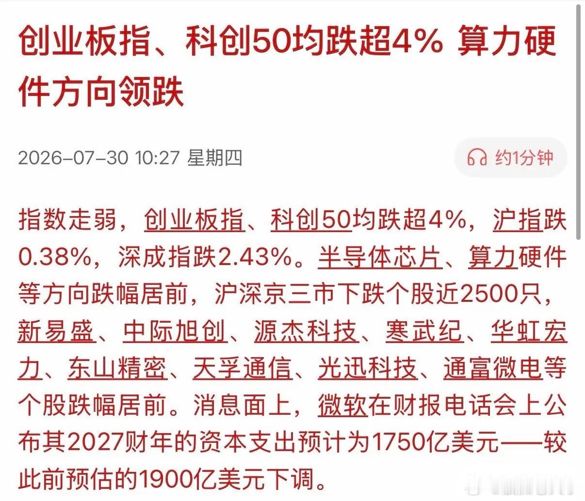 大盘似乎没有止跌的迹象，创业板和科创50接近暴跌5%。以光模组、光芯片为首的“易