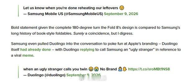 三星嘲讽苹果iPhoneDuo今天算是吃瓜吃的笑出声了。三星一方面嘲讽苹果是跟随