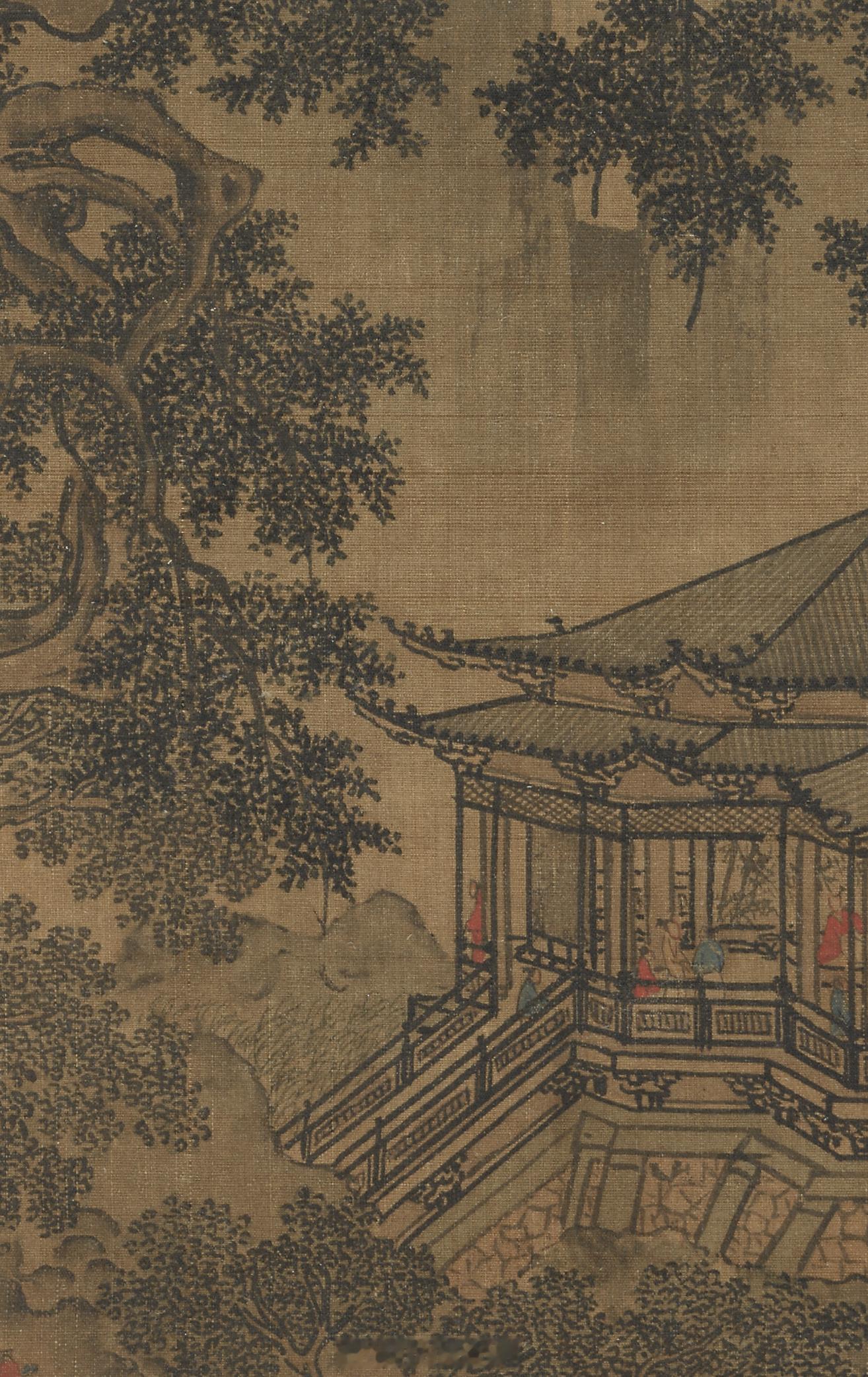 南宋 李嵩 三朝应奉 绢本设色宋代绘画分科细密，山水、界画、人物各臻其妙，李嵩作