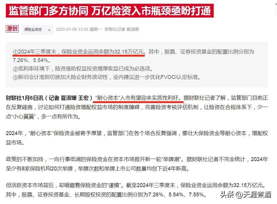 打通万亿险资入市障碍！这次能成功吗？
今天下午财联社报道，管理层正在讨论如何打通