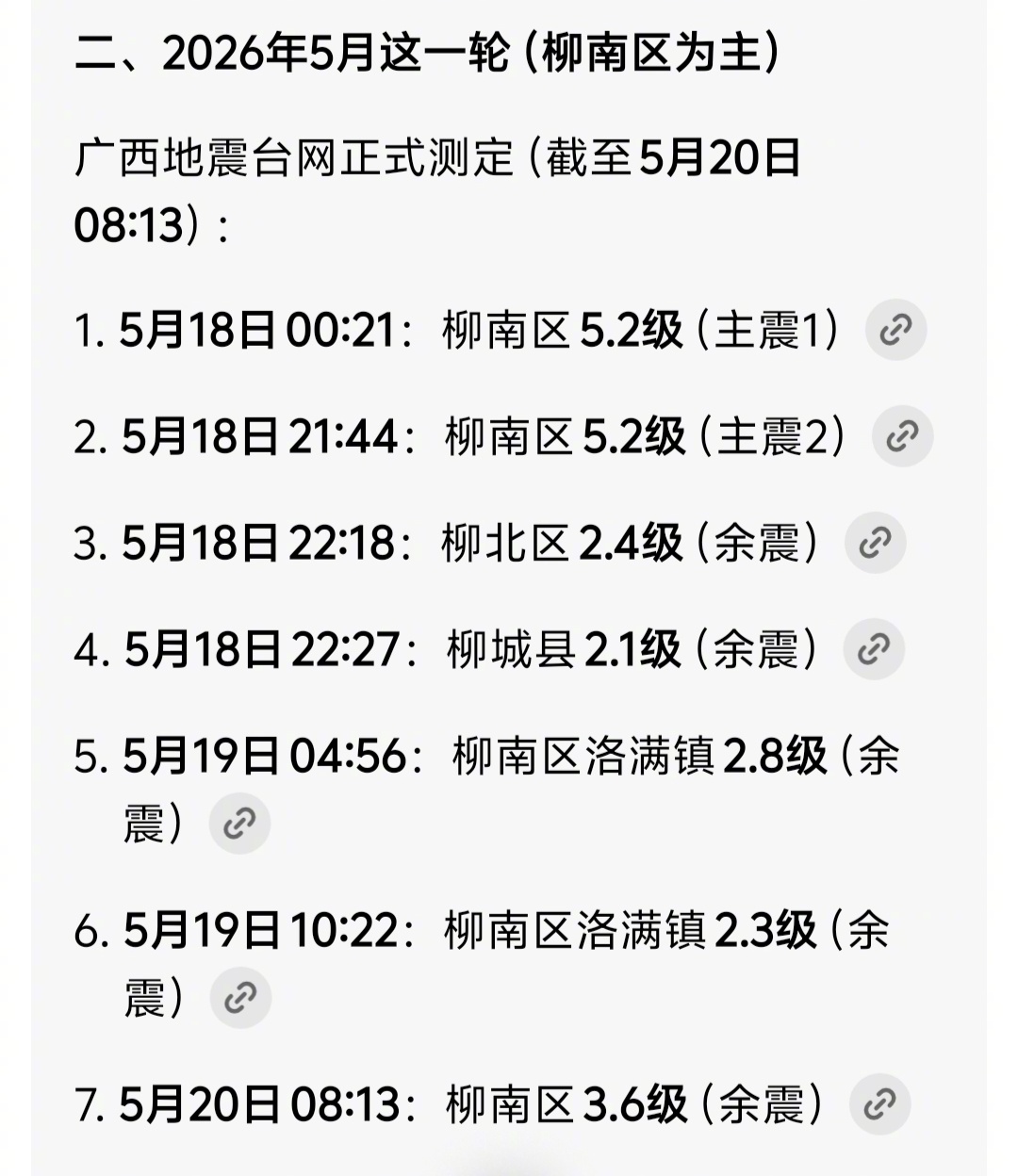 柳州地震   这几天，柳州地震太频繁了。我在成都经历过地震，太理解那种感受了。房