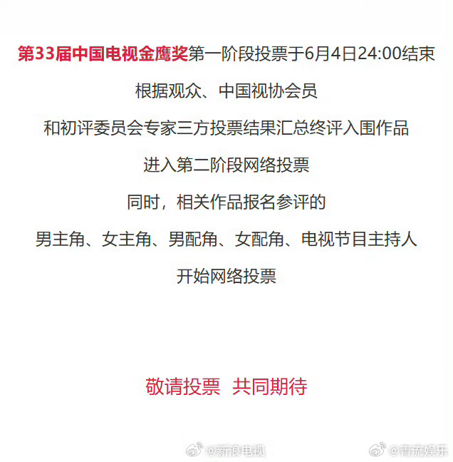金鹰奖第二阶段投票明日开启金鹰奖第二阶段投票 第33届中国电视金鹰奖第二阶段投票