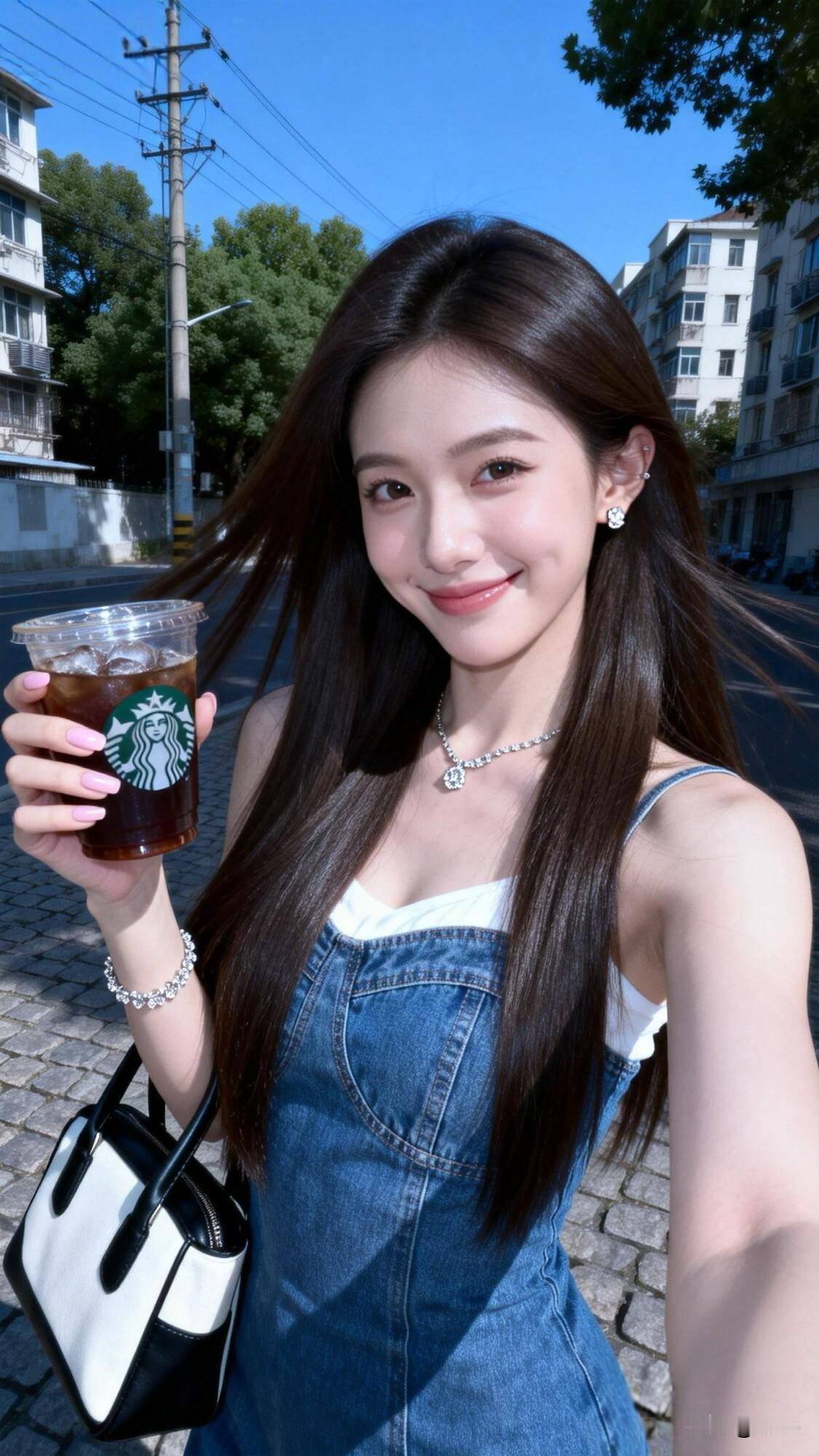 夏日清爽穿搭，星巴克的冰饮相伴，元气满满的一天！🌞🍹