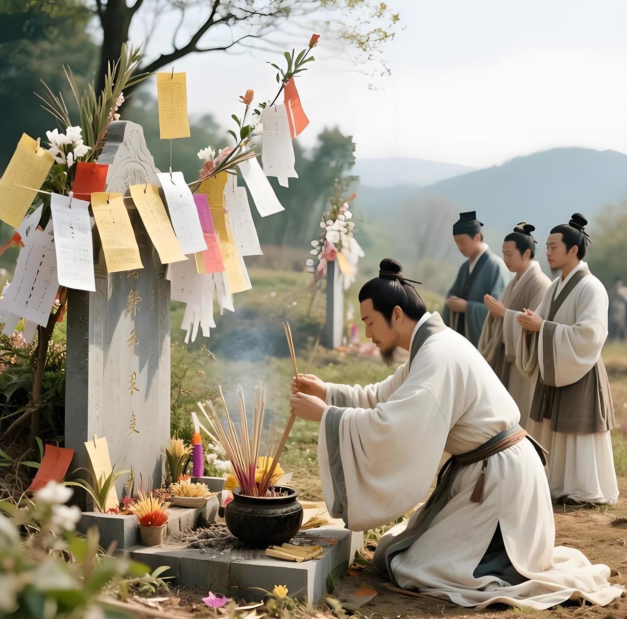 南北山头多墓田，清明祭扫各纷然。
纸灰飞作白蝴蝶，泪血染成红杜鹃。
日落狐狸眠冢