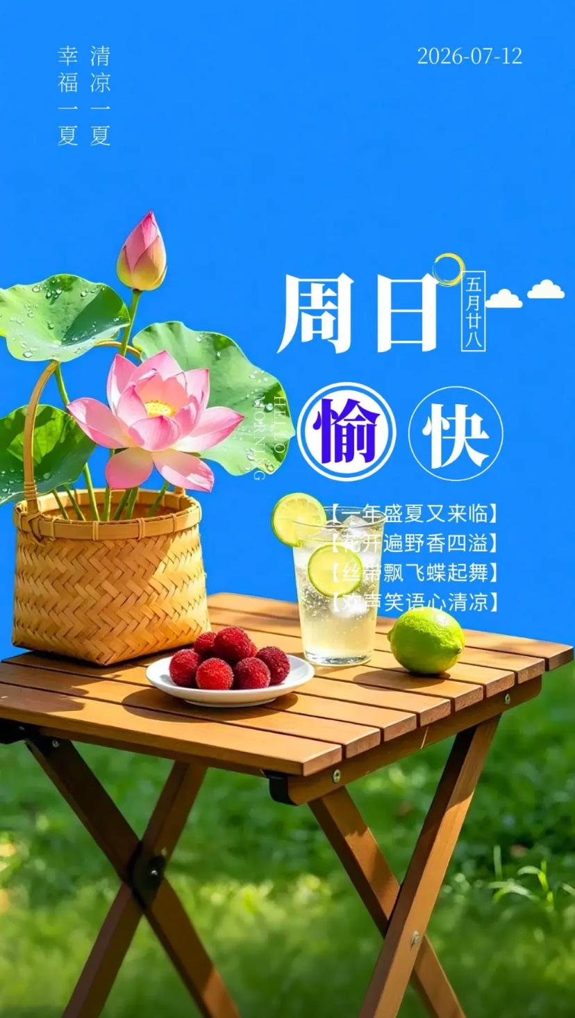 夏晨问安，骄阳盛景，滋养万物；一池碧荷，消解暑热。
2026./07.12.
[
