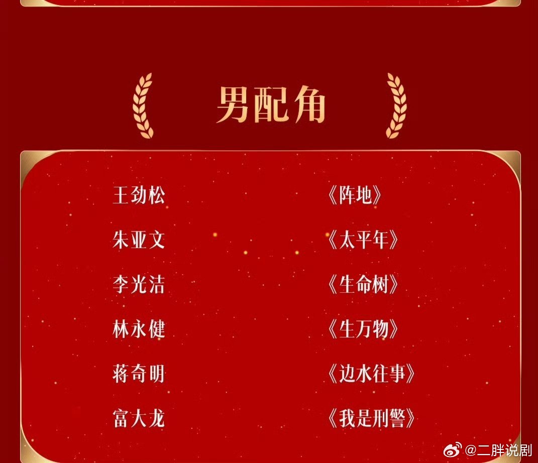 【二胖发布】第33届金鹰奖最佳男配角王劲松《阵地》朱亚文《太平年》李光洁《生命树