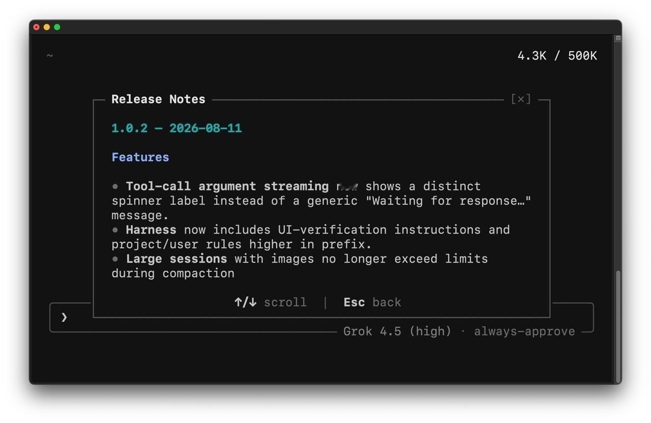 24小时内第二次更新，Grok Build v1.0.2这次直接修了一个让人想砸