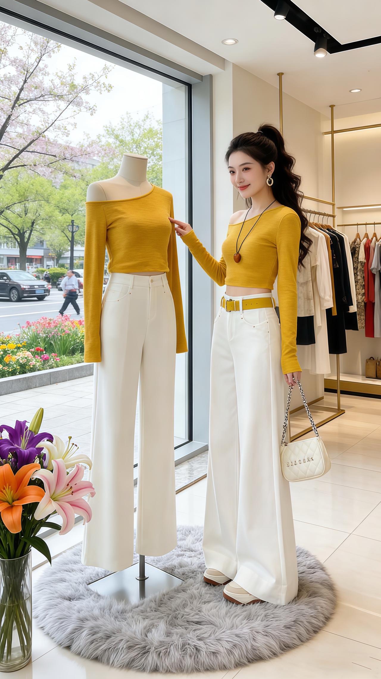 显瘦遮肉裤子 高腰阔腿裤 显高显瘦显腿长