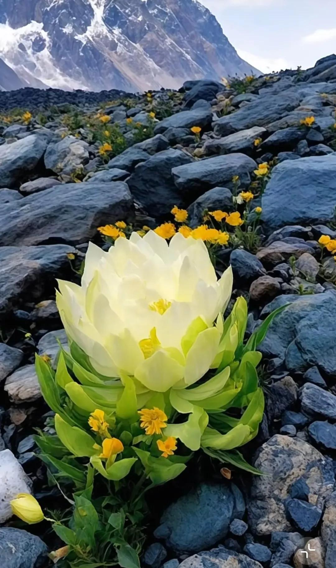 雪莲花，绽放在高山之巅，如圣洁的仙子。它不畏严寒，顽强生长，象征着坚韧与纯洁之美
