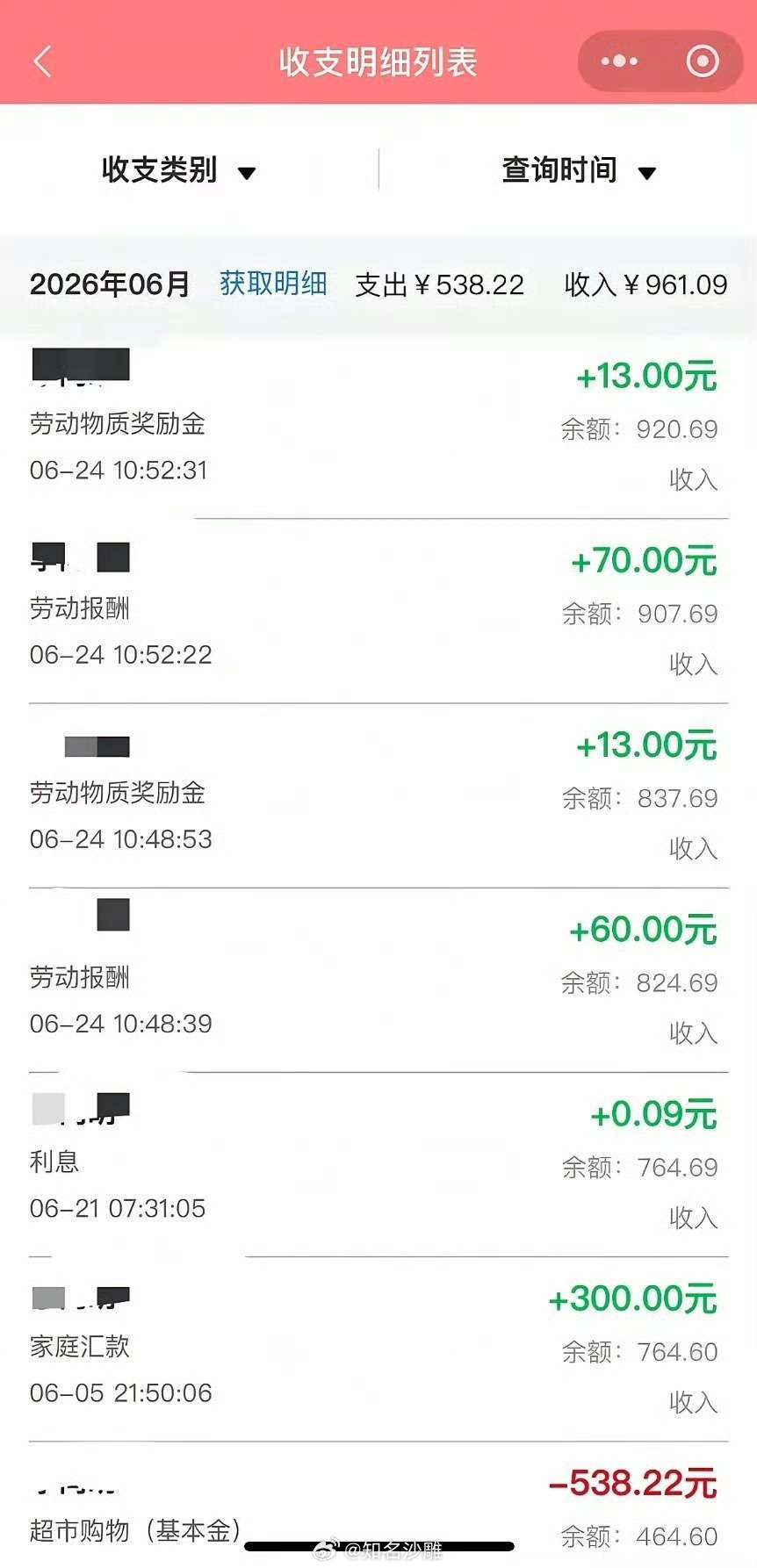 一位网友分享的她老公在监狱里劳动收入情况 