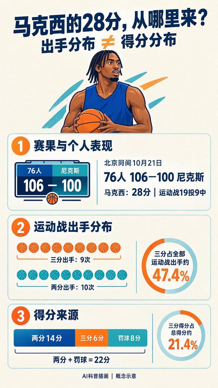 9次三分出手、9次罚球：马克西的28分究竟从哪里来？北京时间10月21日，费城7