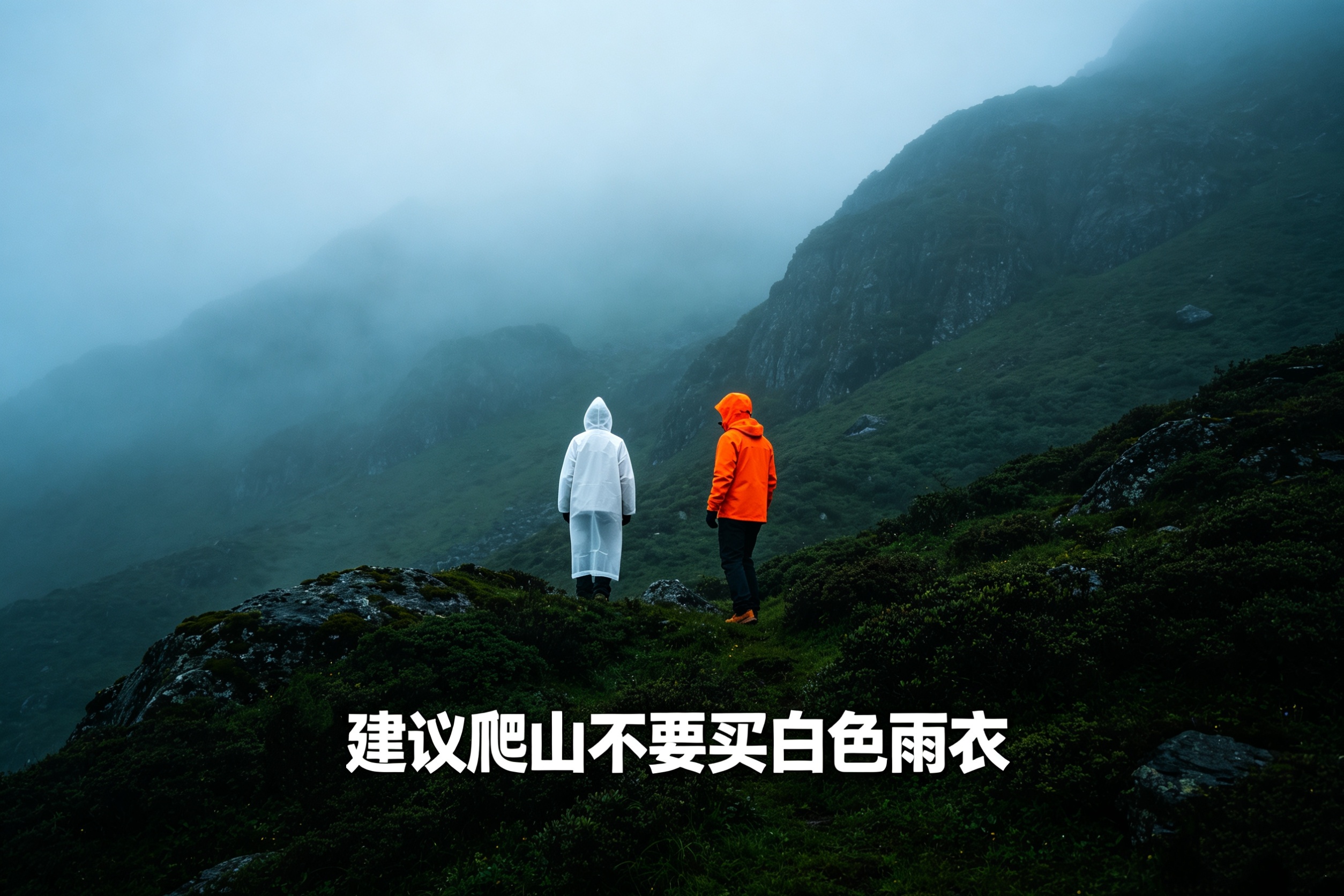 建议爬山不要买白色雨衣爬山选购装备别踩坑，千万别选白色雨衣！阴雨大雾等低能见度天